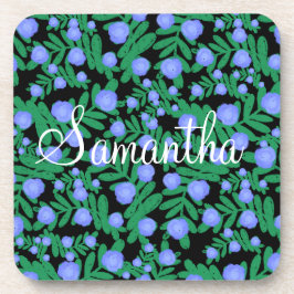 Posavasos Flores Florales Púrpura Claras Y Plantas De Hojas 