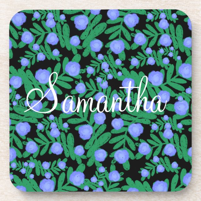 Posavasos Flores Florales Púrpura Claras Y Plantas De Hojas  (Frente)