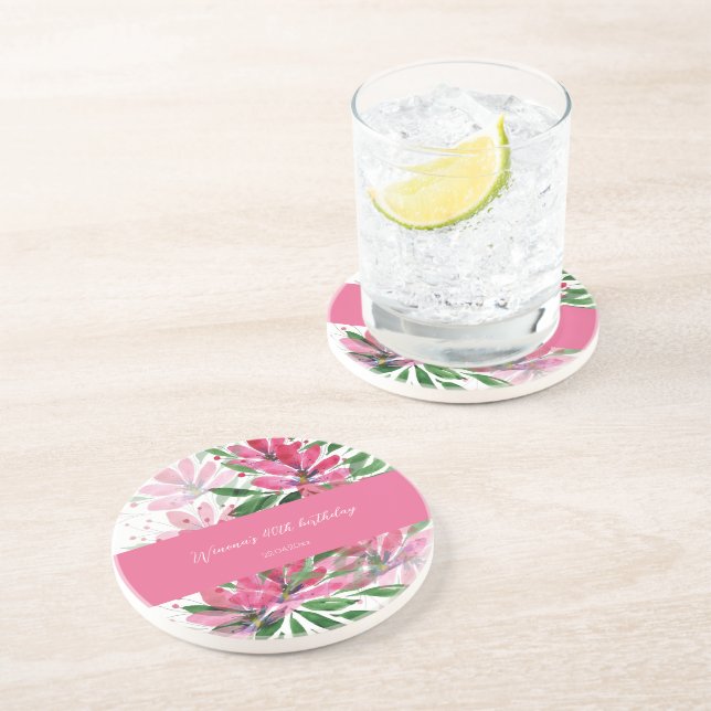 Posavasos Flores florecen arte original acuarela monogramada (Lado)