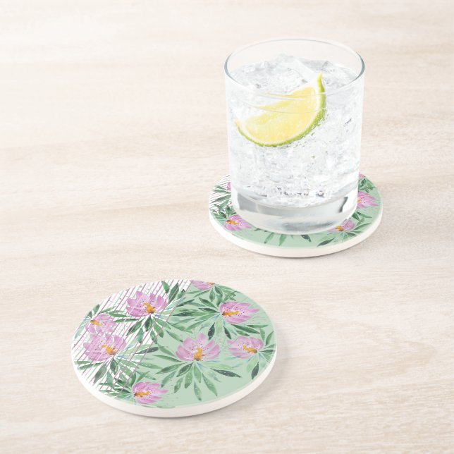 Posavasos Flores Florecen Violeta Acuarela Chic Rayas (Lado)