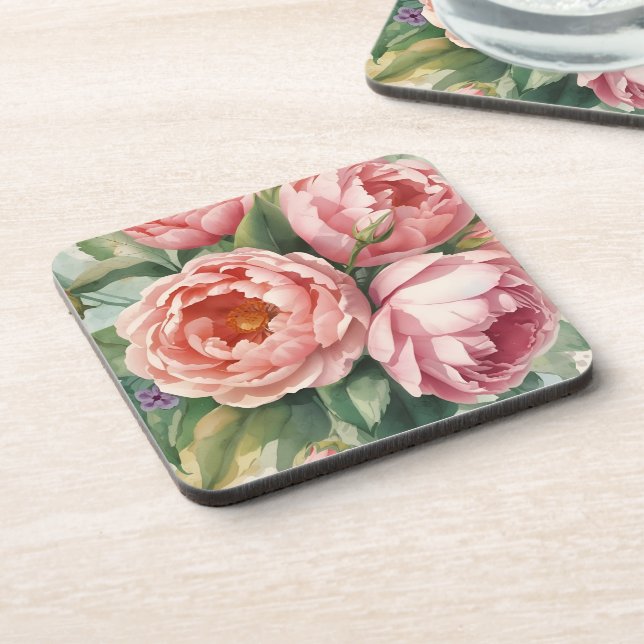Posavasos Flores grandes rosadas vintage (Lado Izquierdo)