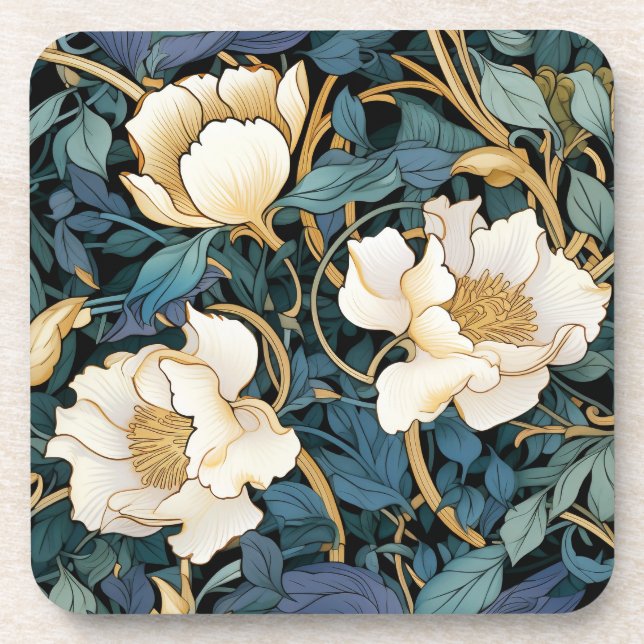 Posavasos Flores grandes William Morris inspiraron plástico  (Frente)