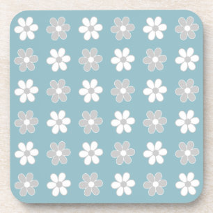 Posavasos Flores grises claras y blancas sobre azul verdoso