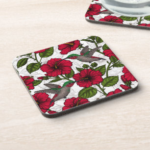 Posavasos Flores hibiscus y colibríes