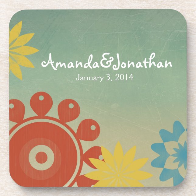 Posavasos Flores hippie retro (Frente)