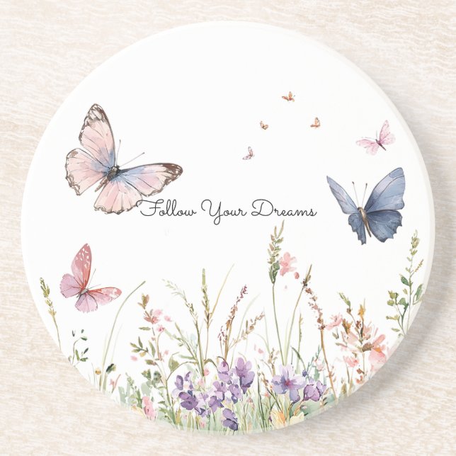 Posavasos Flores Mariposas Moradas Rosadas Rojas   (Frente)