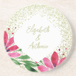 Posavasos Flores modernas florecen acuarela Purpurina rosa