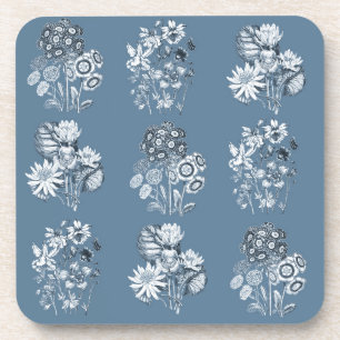 Posavasos Flores monocromas en azul