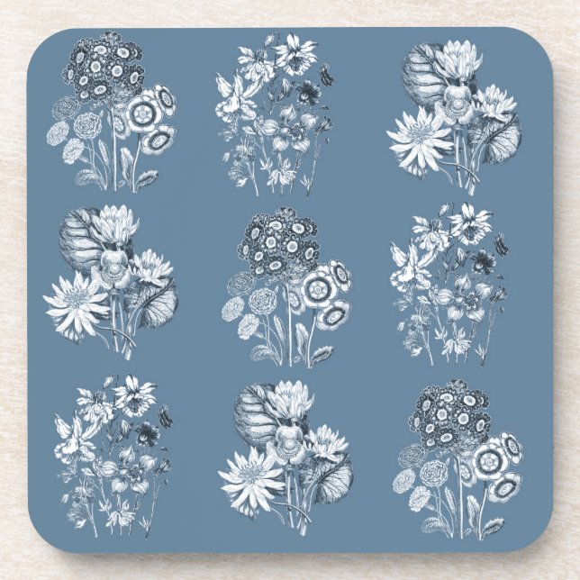 Posavasos Flores monocromas en azul (Frente)