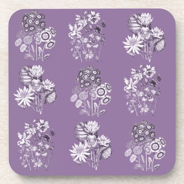 Posavasos Flores monocromas en lavanda (Frente)