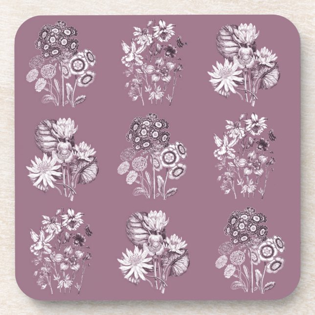 Posavasos Flores monocromas en malva (Frente)