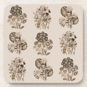 Posavasos Flores monocromas en marrón sepia