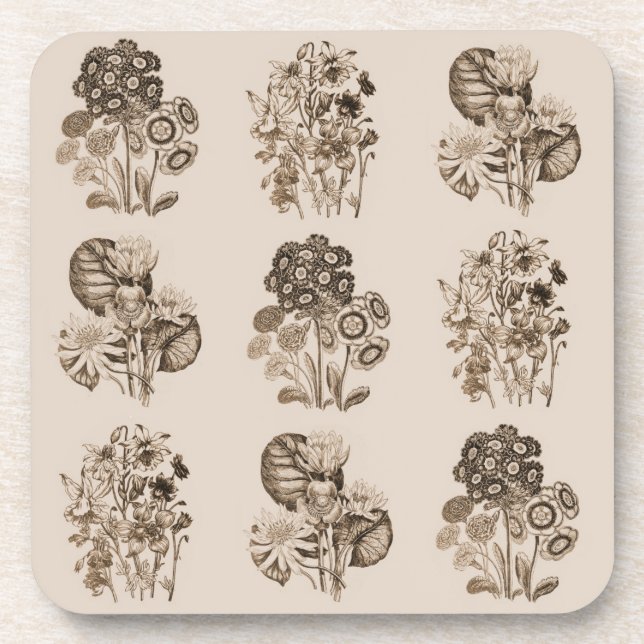Posavasos Flores monocromas en marrón sepia (Frente)
