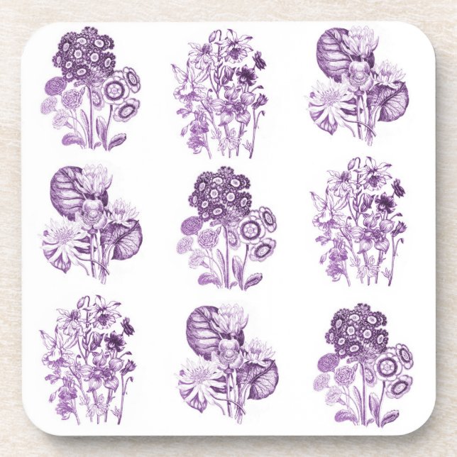 Posavasos Flores monocromas en púrpura (Frente)