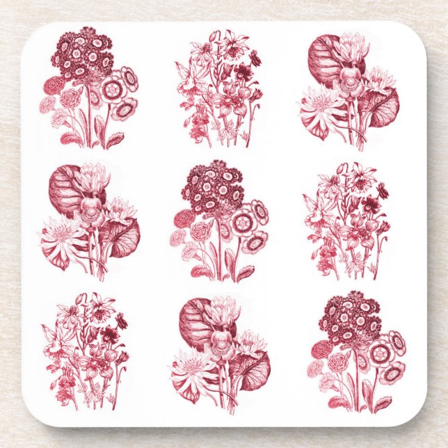 Posavasos Flores monocromas en rojo (Frente)