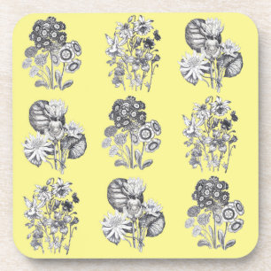 Posavasos Flores monocromas sobre fondo amarillo