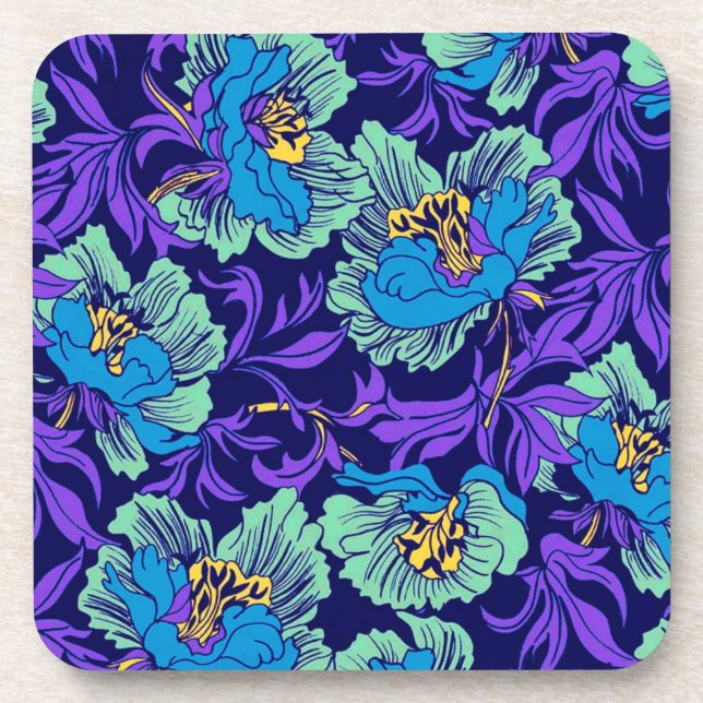 Posavasos Flores moradas y azules William Morris (Frente)
