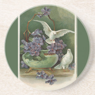 Posavasos Flores moradas y palomas de arenisca verde