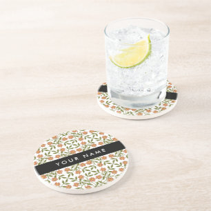 Posavasos Flores Naranjas, Patrón Floral, Boho, Tu Nombre