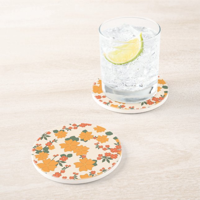 Posavasos Flores naranjas, Patrón Floral, Patrón De Flores (Lado)