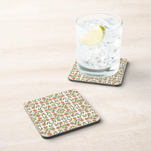 Posavasos Flores naranjas, patrón floral, vegetación, boho