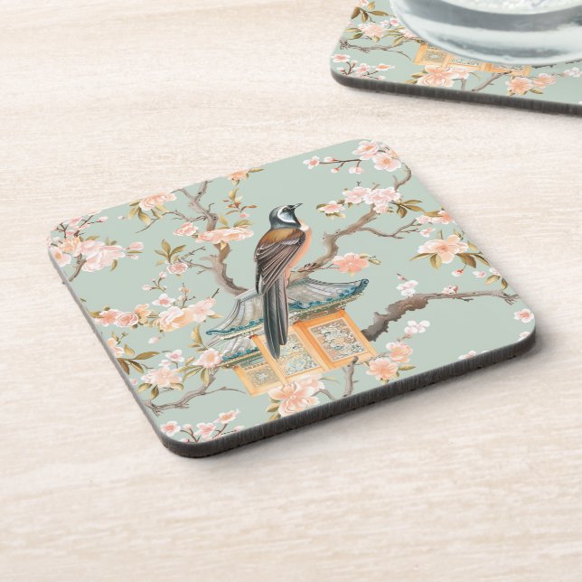 Posavasos Flores Pastel Oriental de aves y frutas (Lado Izquierdo)