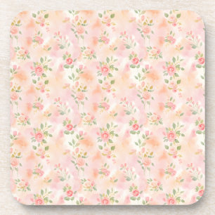 Posavasos Flores Pequeñas de Acuarela Abstracta Melocotón Ro