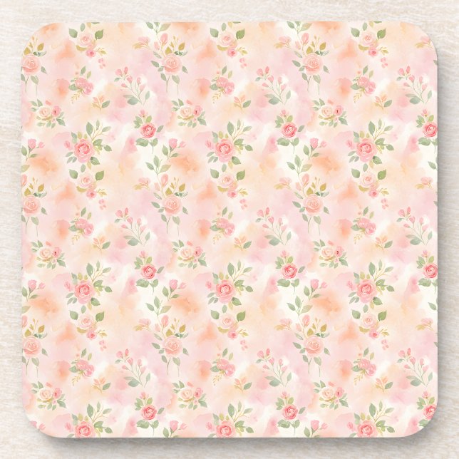 Posavasos Flores Pequeñas de Acuarela Abstracta Melocotón Ro (Frente)