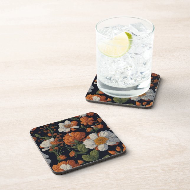 Posavasos Flores retro elegantes y blancas de Naranja (Lado Derecho)