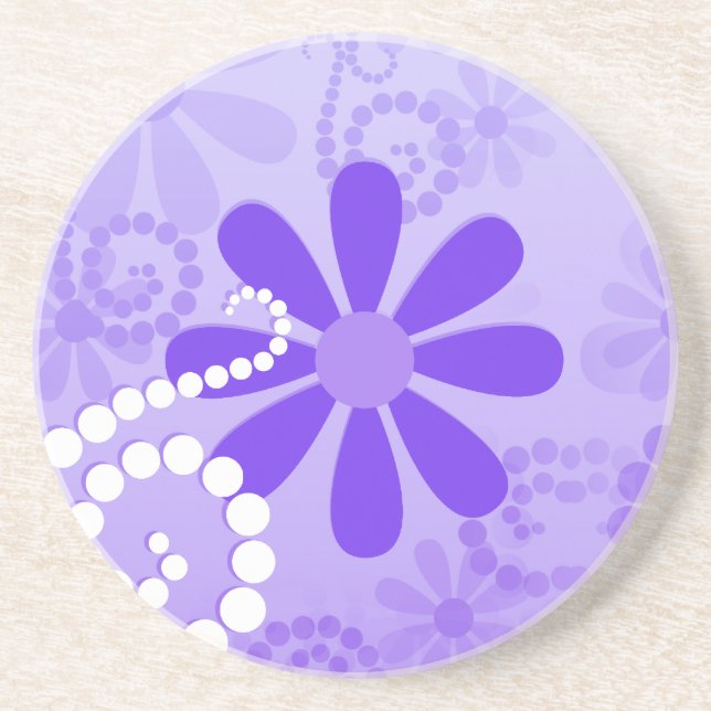 Posavasos Flores Retro Floral Girly Purple (Frente)