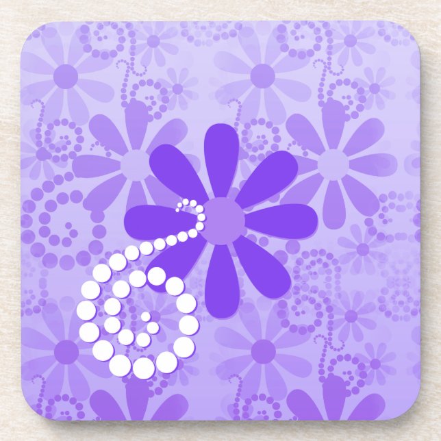 Posavasos Flores Retro Floral Girly Purple (Frente)