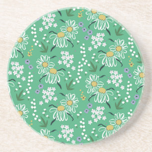 Posavasos Flores Retro, Patrón Botánico Sin Costuras.