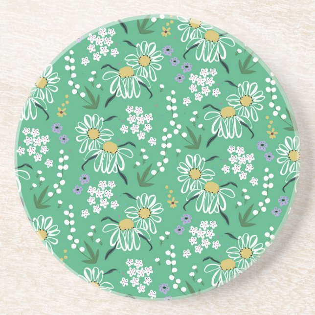 Posavasos Flores Retro, Patrón Botánico Sin Costuras. (Frente)