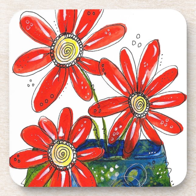 Posavasos Flores rojas singulares (Frente)
