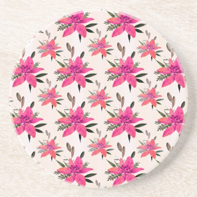 Posavasos Flores rosadas diseño de patrón floral (Frente)