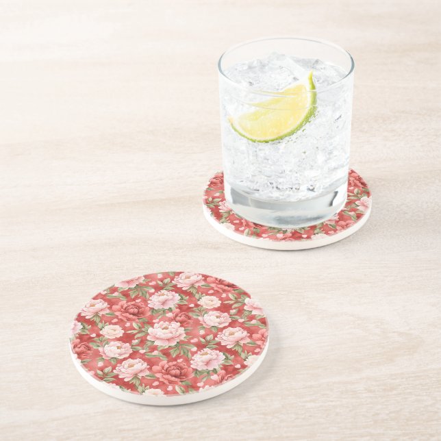 Posavasos Flores Rosadas Elegantes Rojizas (Lado)