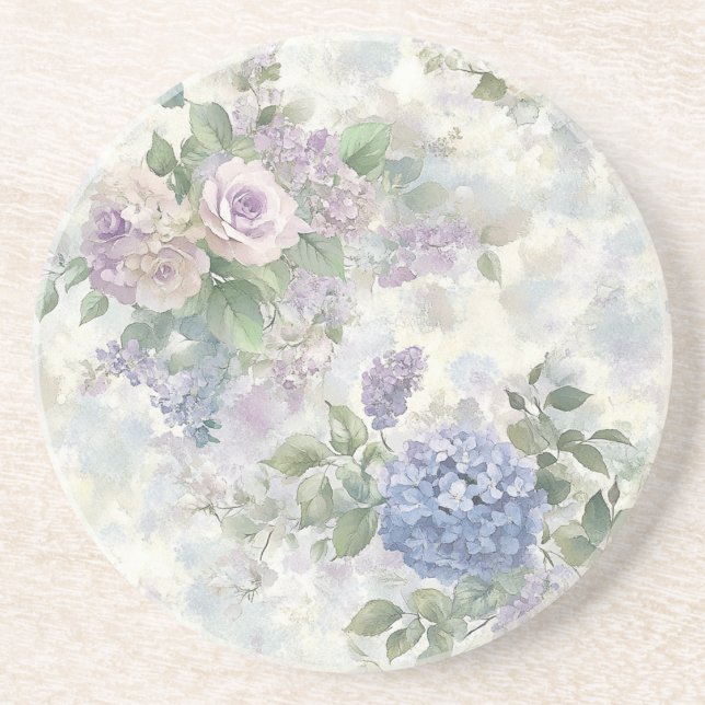 Posavasos Flores rosadas moradas románticas (Frente)