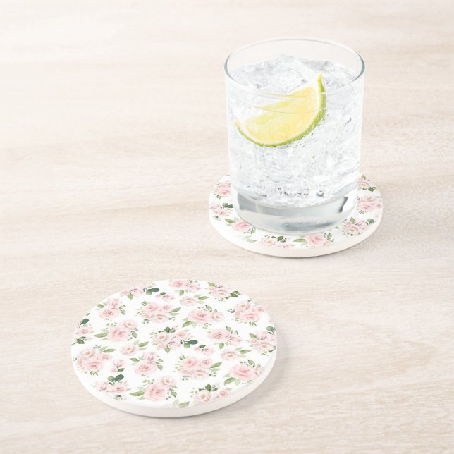 Posavasos Flores rosadas, rosas rosadas, flores acuáticas (Lado)