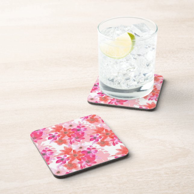Posavasos Flores rosas acuarelas modernas (Lado Derecho)
