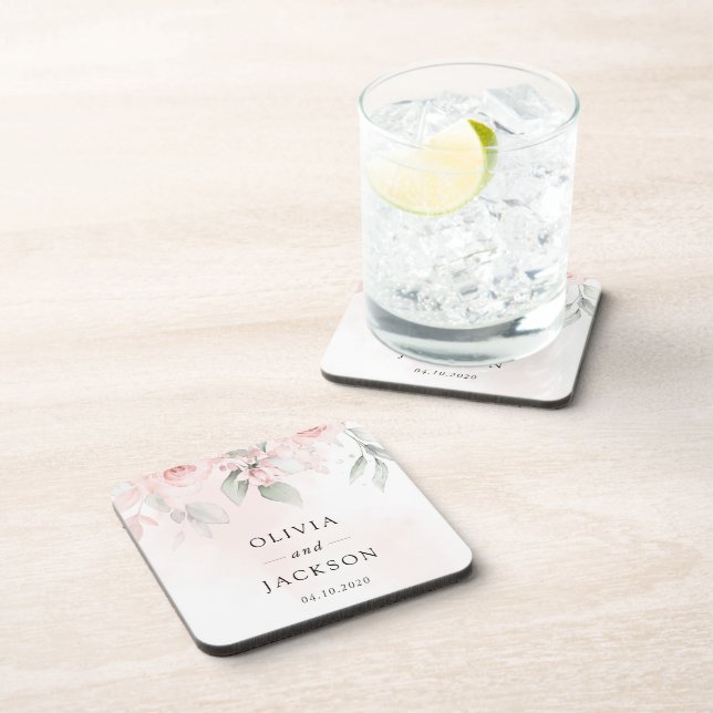 Posavasos Flores Rubor, flores rosas, vegetación, Boda (Lado Derecho)