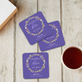 Posavasos Flores salvajes azules Boda morado amarillo floral