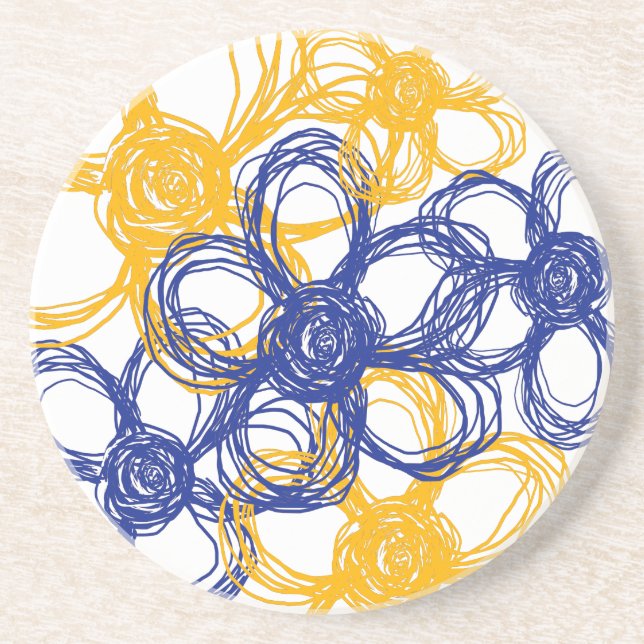 Posavasos Flores salvajes azules y amarillas (Frente)