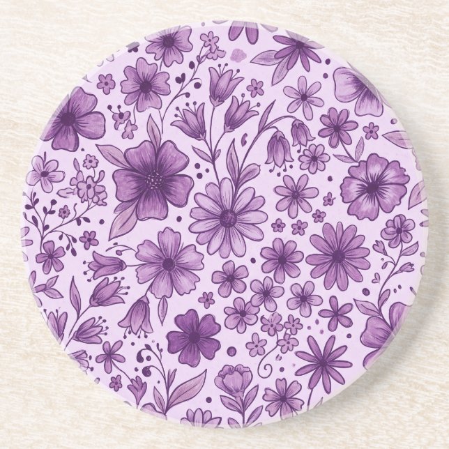 Posavasos Flores silvestres de lavanda morada lindas (Frente)