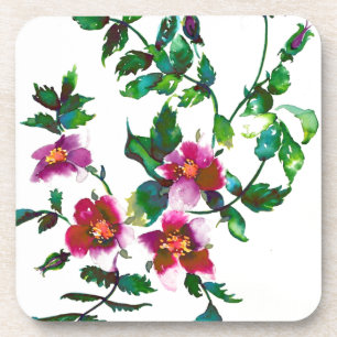 Posavasos Flores silvestres elegantes modernas acuarela rosa