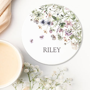 Posavasos Flores silvestres moradas con acuarela y monograma