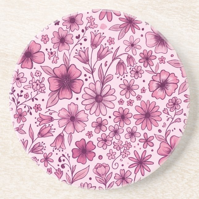 Posavasos Flores silvestres rosadas lindas (Frente)