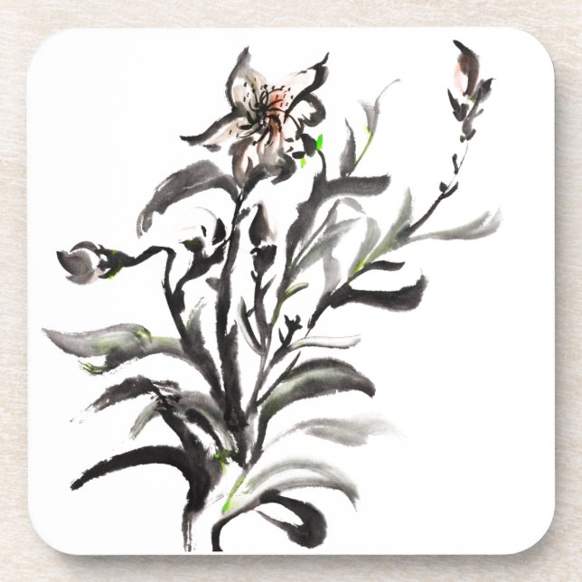 Posavasos Flores tradicionales chinas de la pintura de la (Frente)