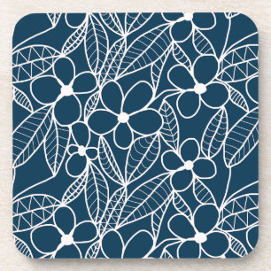 Posavasos Flores tropicales blancas y azules oscuras