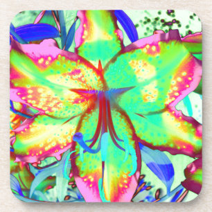 Posavasos Flores tropicales de lirio rosa verde y colorido