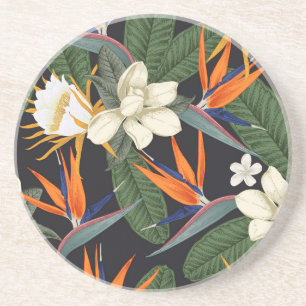 Posavasos Flores tropicales, fondo oscuro, sin costura flora
